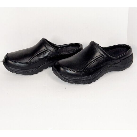 LL Bean Womens Leather Clogs Slip On Mule Comfort Shoe Black Cushioned Sz 6.5 - Picture 1 of 12